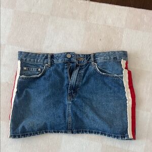 Stylish Denim Mini Skirt with Red and White Accents